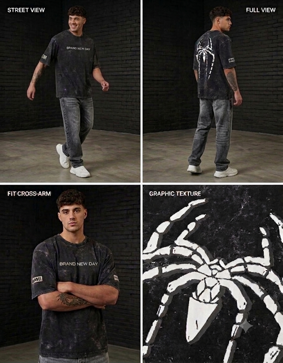 VYOM - SPIDER Unisex Acid Washed Oversized Tee